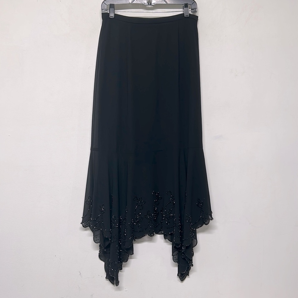 Vintage Black Bead Handkerchief Hem Skirt Evening Wedding Formal Prom Classy